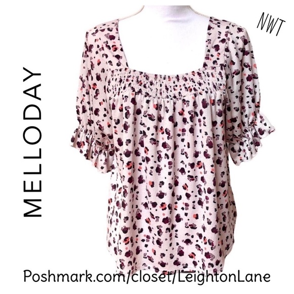 MELLODAY Lavender Leopard Print Smocked Top Size S - Picture 1 of 10